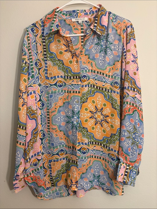 Rose & Olive Tops - Rose and Olive Multicolor Button-Up lightweight for summer or swim coverup